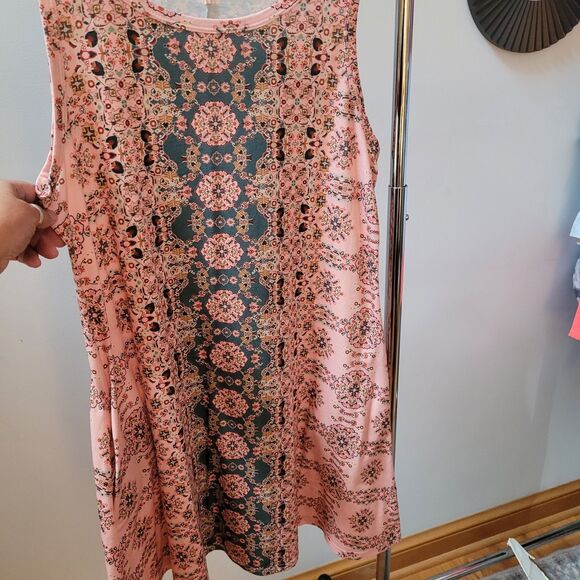 Wmns Sleeveless Jersey Pink Floral Dress Pockets Sz L - Picture 2 of 7